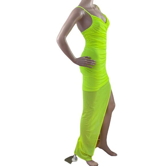Spring Haze Women Neon Green Sweetheart Neck Spaghetti Strap Mesh Dress Size S - Picture 6 of 9